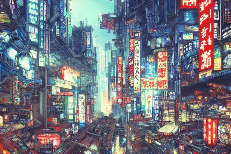 Image similar to Interior of a Japanese cyberpunk city, by Jeff Easley, trending on artstation