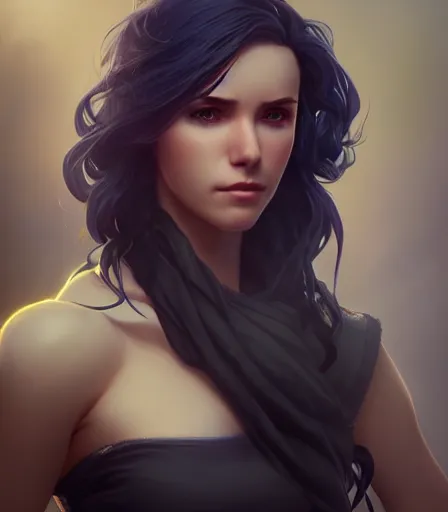 Image similar to beautiful portrait of a gorgeous personal trainer who looks like Yennefer of Vengerberg , character design by charlie bowater, ross tran, artgerm, and makoto shinkai, detailed, soft lighting, rendered in octane