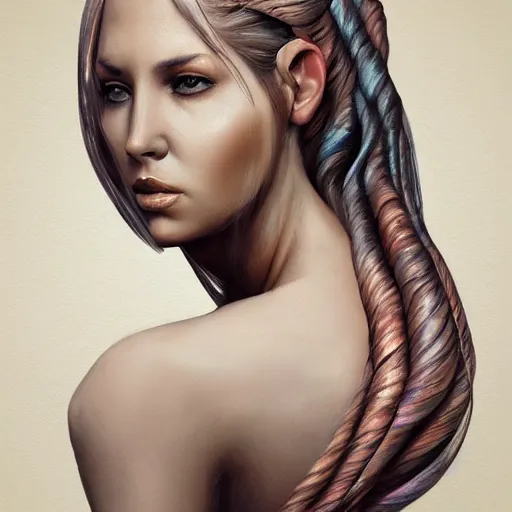 Image similar to a picture of a woman with a spiral in her hair, an airbrush painting by marco mazzoni, featured on zbrush central, generative art, zbrush, behance hd, airbrush art