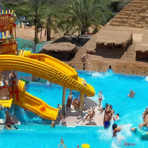 Prompt: ancient egyptian pyramids waterpark waterslides