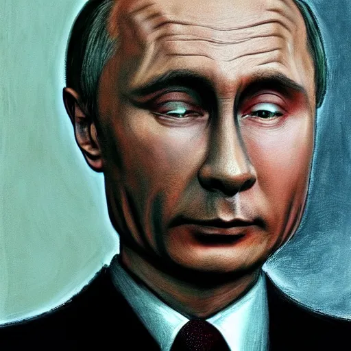 Image similar to portrait of vladimir putin who became an ugly retarded lovecraftian monstrosity, photo - realistic, color image, 2 k, highly detailed