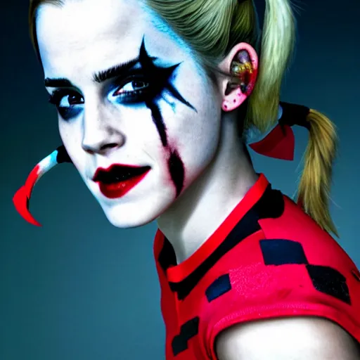 Prompt: emma watson as harley quinn from suicide squad