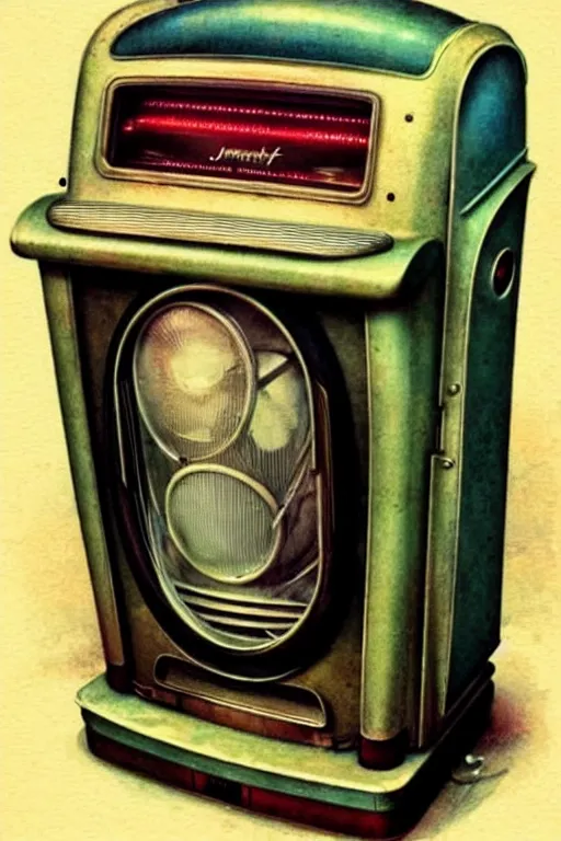 Image similar to ( ( ( ( ( 1 9 5 0 s retro robot jukebox. muted colors. ) ) ) ) ) by jean - baptiste monge!!!!!!!!!!!!!!!!!!!!!!!!!!!!!!