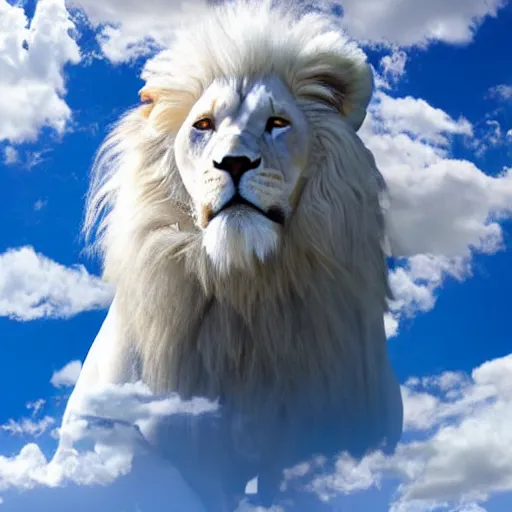 Image similar to ethereal giant white lion cloud in a heavenly blue sky