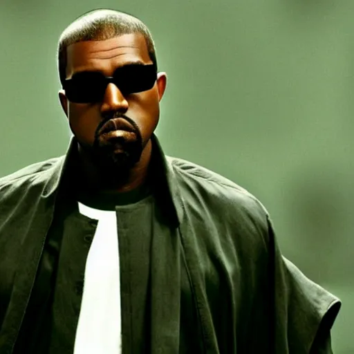 Image similar to film still of kanye west as morpheus in the matrix