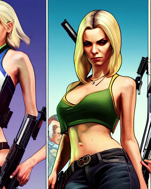 Prompt: gta 5, grand theft auto 5 cover art of mercy from overwatch