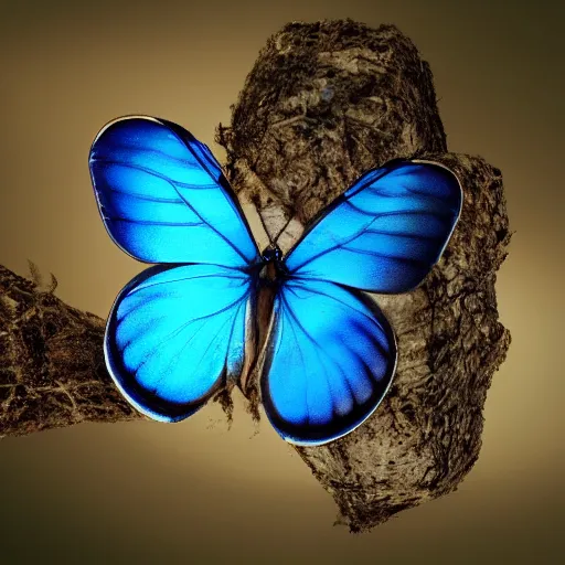 Prompt: blue butterflies, forest, crystal, reflection, prometheus film style, realistic, cinematic, trending on artstation, magnificent, 1 6 ： 9,