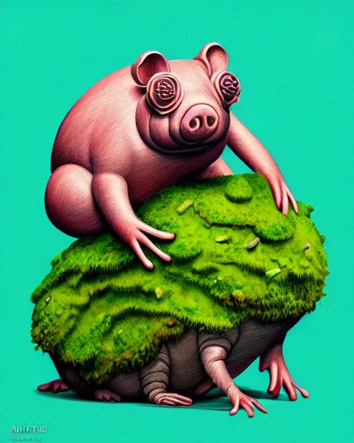 Image similar to richly detailed color illustration of a tardigrade-moss-piglet illustrated by Artgerm and Mina Petrovic and Timothy Kong and Marina Federovna. 3D shadowing