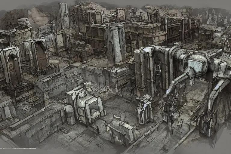 Image similar to Fallout 1 Necropolis concept art, trending on artstation, pixiv