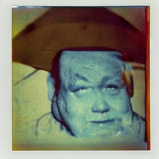 Prompt: color polaroid portrait of a fat man by andy warhol. holga