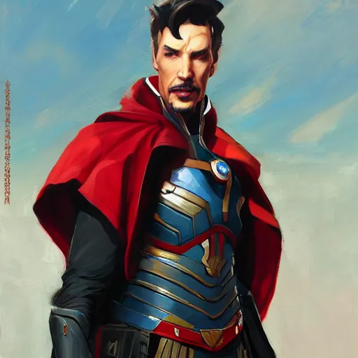 Prompt: greg manchess portrait painting of armored doctor strange as overwatch character, totally whack, medium shot, asymmetrical, profile picture, organic painting, sunny day, matte painting, bold shapes, hard edges, street art, trending on artstation, by huang guangjian and gil elvgren and sachin teng