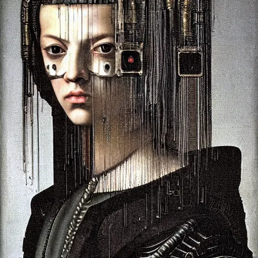 Image similar to portrait of a cyberpunk character from the 1 6 th century, ( ( ( art by caravaggio ) ) ), cybernetic implant, award winning, masterpiece, intricate, dramatic light, detailed face, highly detailed, asymmetrical, dark