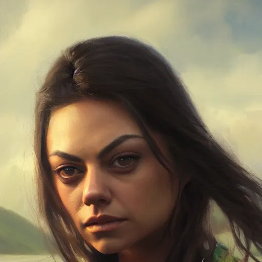 Prompt: a closeup portrait of a mila kunis, dramatic light, lake background, painted by stanley lau, painted by greg rutkowski, painted by stanley artgerm, digital art, trending on artstation