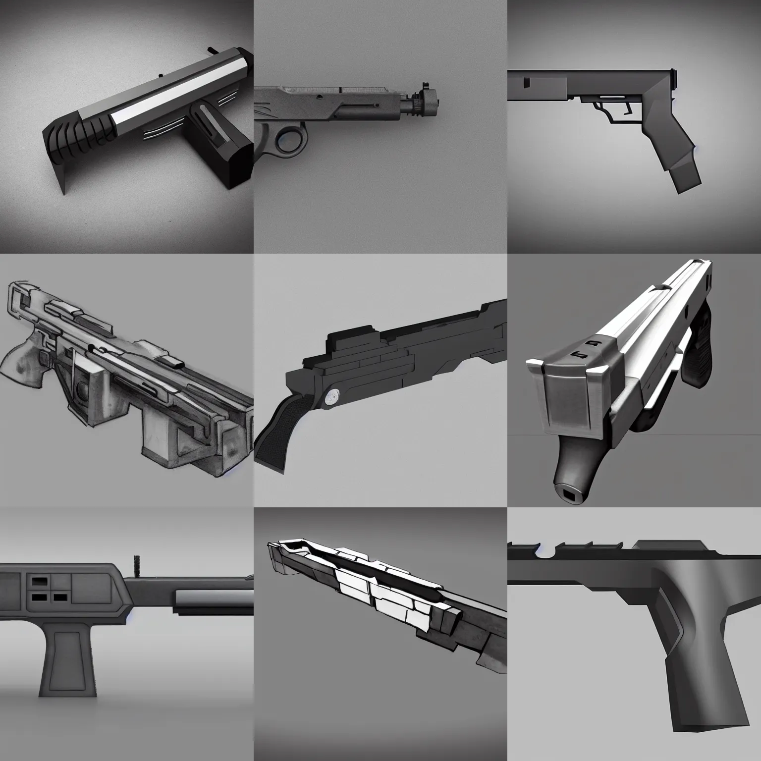 Prompt: corner gun on a grey table, highly technical, futuristic, reinforced, concept art