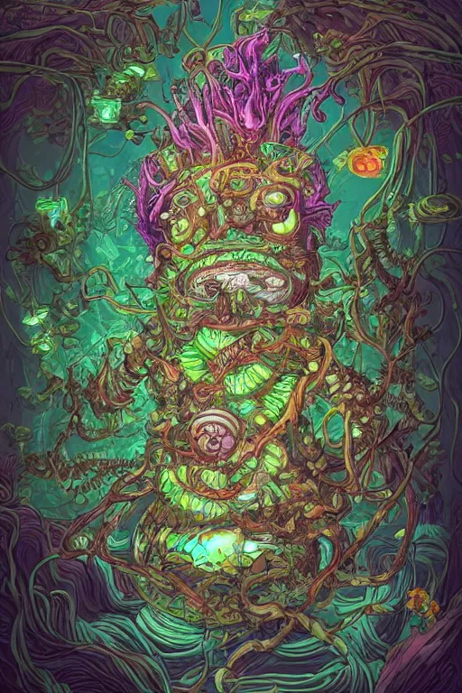 Image similar to creature sushi roots cactus elemental flush of force nature micro world fluo light deepdream a wild amazing steampunk baroque ancient alien creature, intricate detail, colorful digital painting that looks like it is from borderlands and by feng zhu and loish and laurie greasley, victo ngai, andreas rocha, john harris