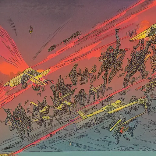 Image similar to singapore under attack, by moebius