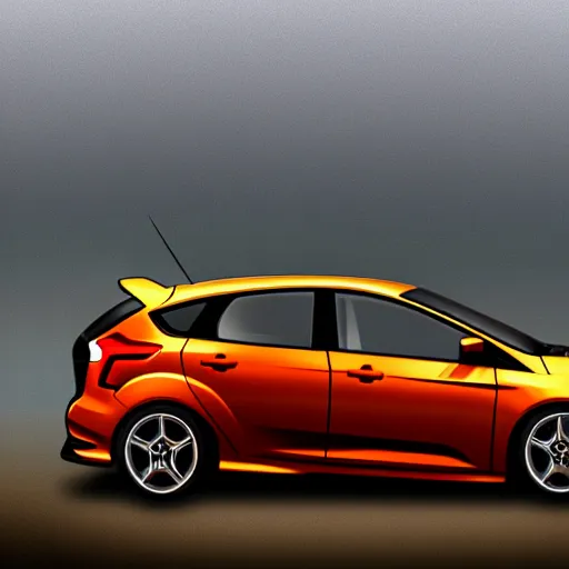 Prompt: ford focus st style of pixel art, fast shot, at night, mist, dark lighting, digital painting, art,