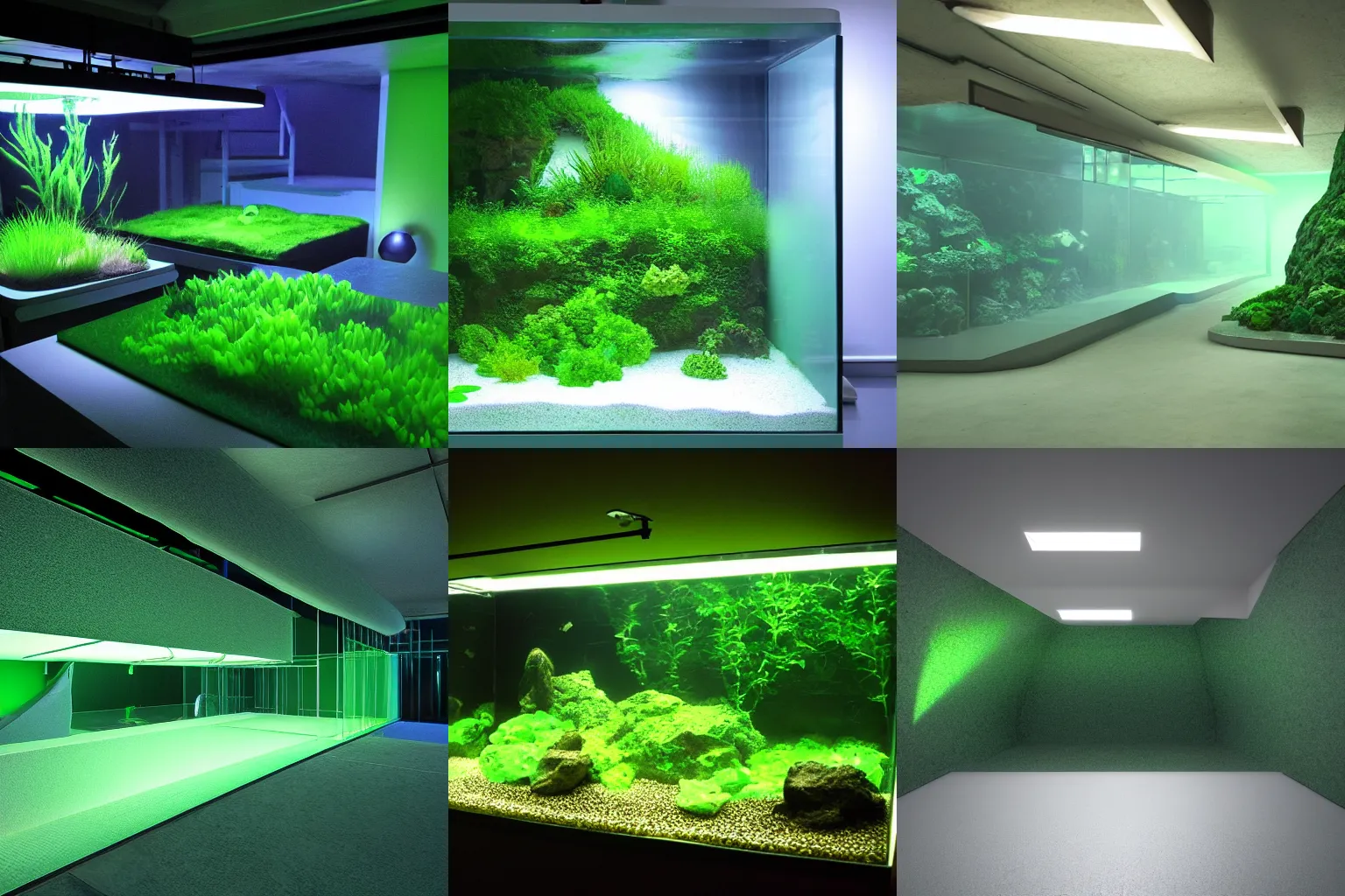 Prompt: subterranean laboratory, volumetric light, green aquarium