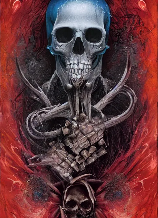 Image similar to the king of hearts, death tarot card, highly detailed, half skull face, cinematic, 8 k, by megan duncanson, benjamin lacombe, adrian borda, stanley artgermm, tom bagshaw, craig mullins, carne griffiths, ayami kojima, beksinski, giger, trending on deviantart, hyper detailed, horror, full of colour