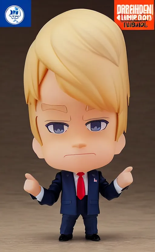 Image similar to one donald trump nendoroid, well - designed, chibi, realistic lighting