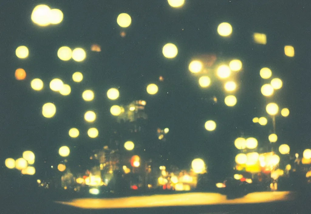 Image similar to we fell in love and it fell apart, cinestill, lomo, bokeh, out of focus, night, dramatic lighting