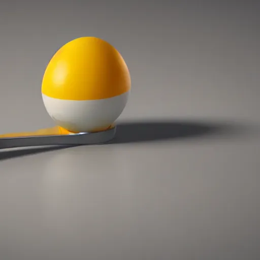 Image similar to a egg with yolk in a soup ladle, product render, octane, v ray, realistic