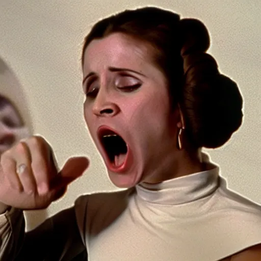 Prompt: a film still of princess leia screaming, artwork by caravaggio