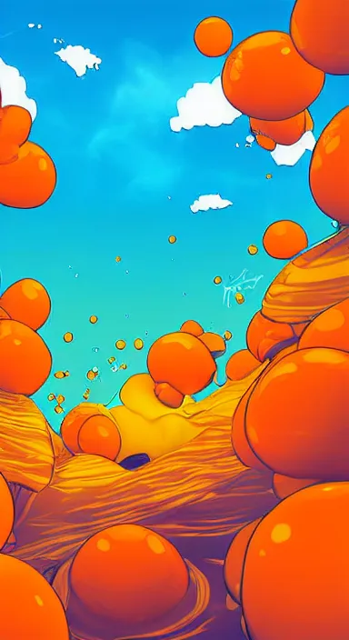 Image similar to orange floating island cartoon app background artwork, digital art, award winning