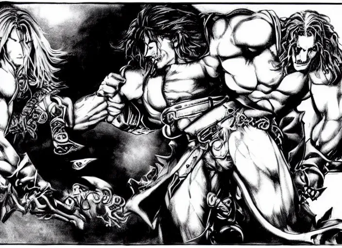 Prompt: castlevania richter and dracula arm wrestling by ayami kojima