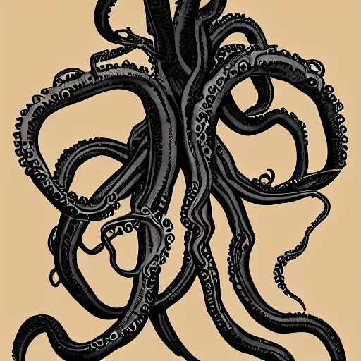 Image similar to cardboard cutout of eerie eldritch tentacles, cut out of cardboard, realistic