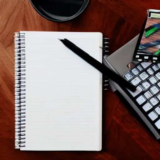 Prompt: a first person pov of table with a notebook on it, high quality, digital art, detailed