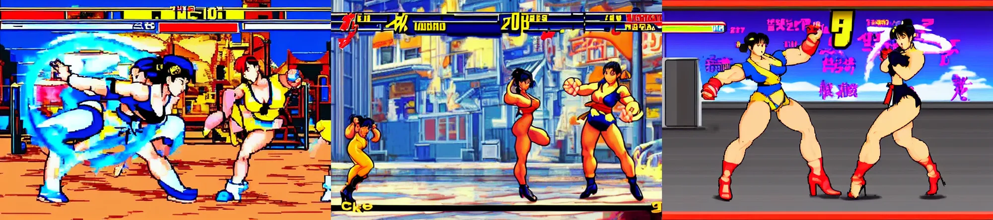 Prompt: chun li vs honda, streetfighter 2 arcade game