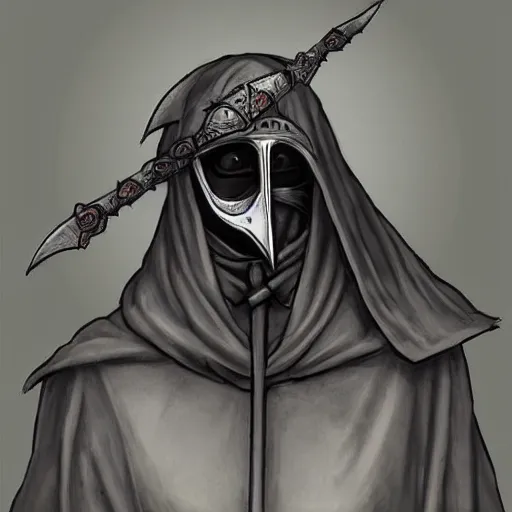 Image similar to female plague doctor donning a black hood, steel knightly armor and a white crow mask, trending on artstation