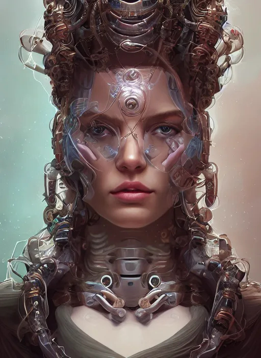 Image similar to high intricate portrait of medusa with cybernetic enhancements, maria panfilova, andrea savchenko, mike kime, ludovic plouffe, qi sheng luo, oliver cook, makoto shinkai, trending on artstation