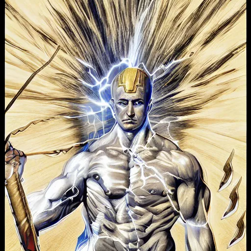 Prompt: benjamin netanyahu as a greek god of lightning, shooting lightning bolts, highly detailed, ultra clear, by artgerm and greg rutkowski