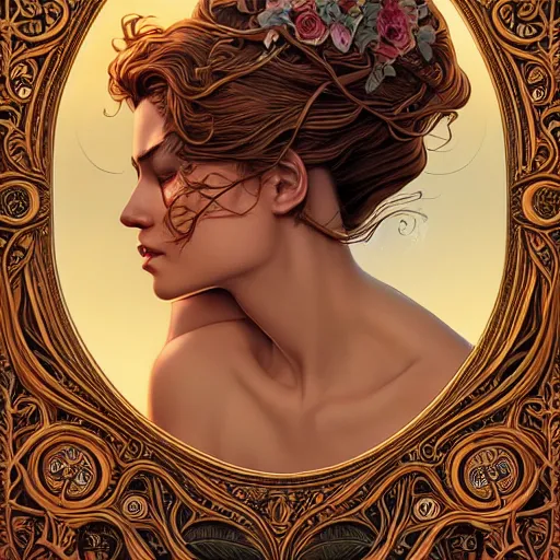 Image similar to a beautiful detailed front view portrait of a woman with ornate growing around, ornamentation, sculpture, elegant, luxury, beautifully lit, artgerm, joshua middleton comic cover art,