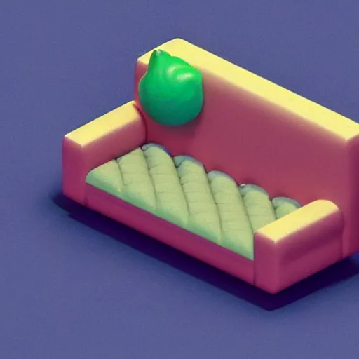 Image similar to ( 2 0 0 4 - 2 0 0 7 ) isometric candy sofa, sculpted, 3 d render, in the style of yoworld, vmk myvmk, haunted mansion, artstation, white background, zoomed out view by miha rinne