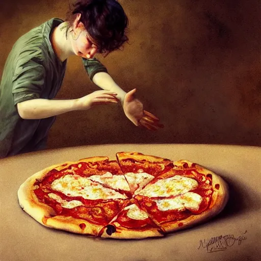 Image similar to neapolitan pizza margherita, by esao andrews, by james jean, humorous illustration, hyperrealistic, big depth of field, warm colors, night scenery, low light, 3 d octane render, 4 k, conceptart, hyperdetailed, hyperrealistic, trending on artstation