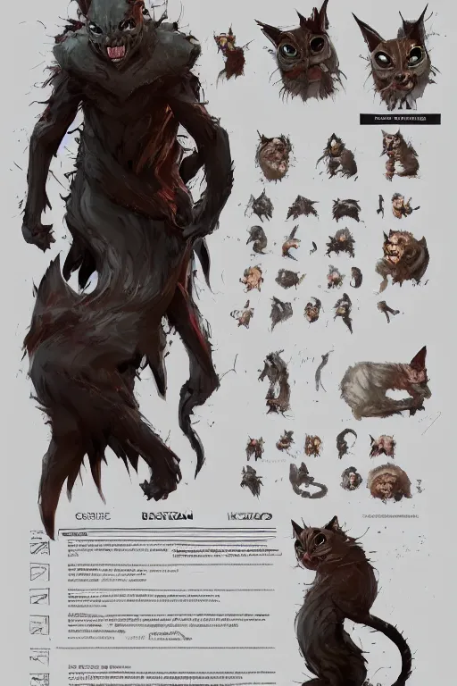 Prompt: cursed demon possesing a cat like australian boy design, character sheet, greg rutkowski, zabrocki, karlkka, jayison devadas, trending on artstation, 8 k, ultra wide angle, zenith view, pincushion lens effect