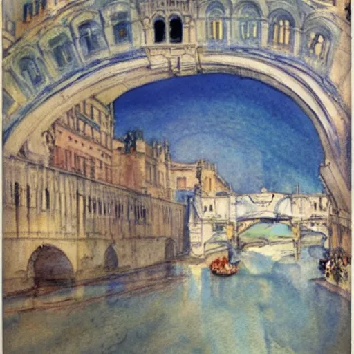 Image similar to the bridge of sighs in the style of vrubel, watercolor, pastel colors