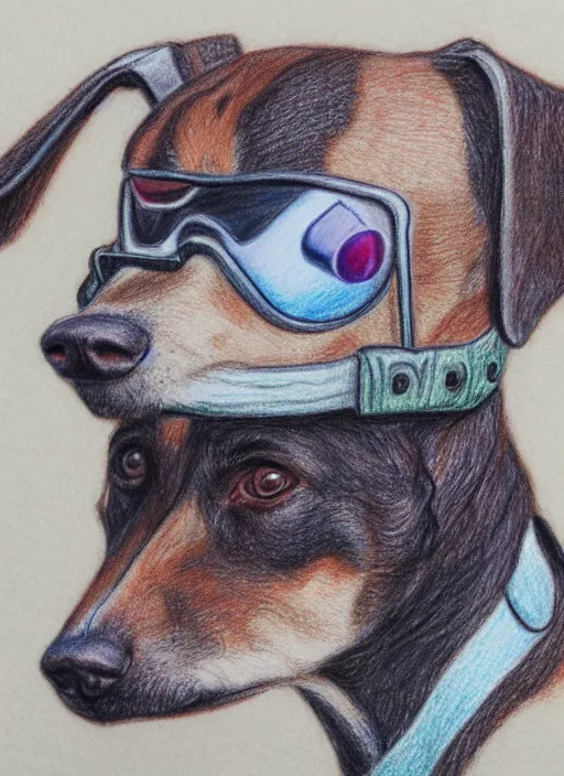 Image similar to detailed colored pencil drawing of an anthropomorphic dog pilot