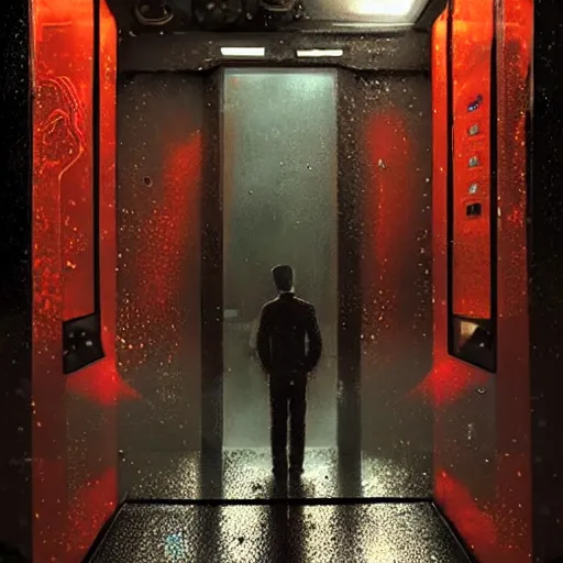 Prompt: a man in a rainy alleyway placing a coin in a vending machine that opens an alien portal into another dimension, vivid caustics into another universe, realistic photography, beautiful interior, hyperrealism, incredible, award - winning photography, by greg rutkowski, lovecraftian