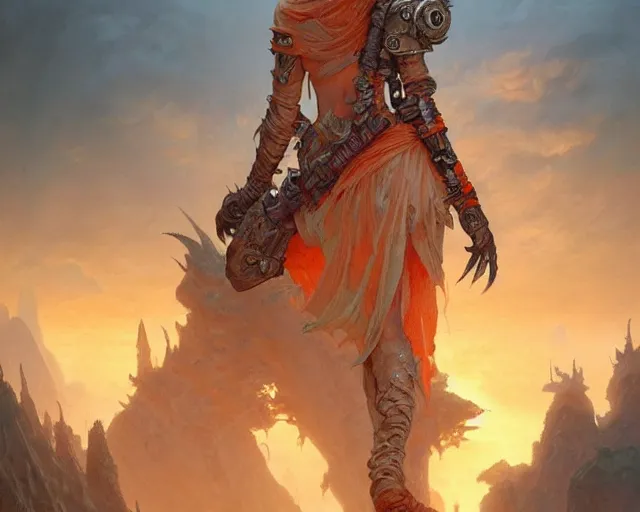 Prompt: light orange wastelands, with thin tall rocky spikes, deep focus, d & d, fantasy, intricate, elegant, highly detailed, digital painting, artstation, concept art, matte, sharp focus, illustration, hearthstone, art by artgerm and greg rutkowski and laura sava and alphonse mucha