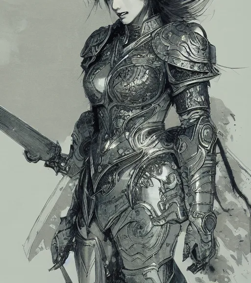 Image similar to portrait of anime woman in armor, pen and ink, intricate line drawings, by craig mullins, ruan jia, kentaro miura, greg rutkowski, loundraw