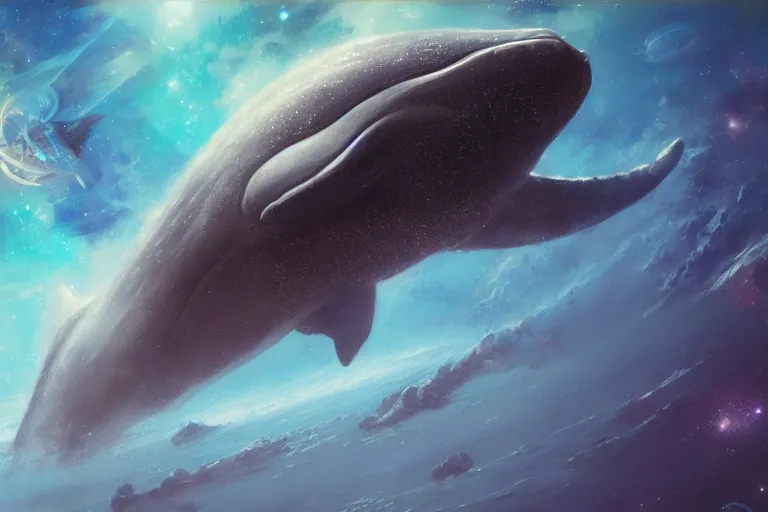 Prompt: a giant whale floating in outer - space, galaxies, stars, planets, ultra detailed, realistic, octane render, jesper ejsing, james jean, justin gerard, tomasz alen kopera, cgsociety, fenghua zhong, makoto shinkai, highly detailed, rim light, art, cinematic lighting, very coherent, 8 k