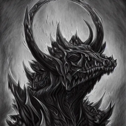 Image similar to full body grayscale drawing by Anato Finnstark of muscled horned humanoid beast, swirling flames