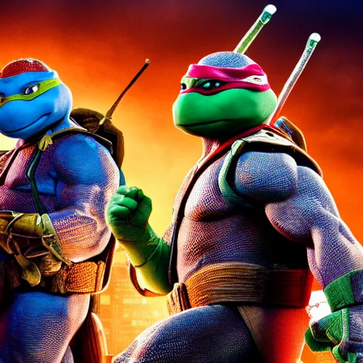Image similar to Super realistic image of the Teenage Mutant Ninja Turtles 4k detail