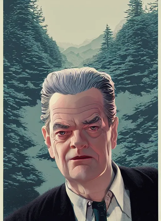 Prompt: Twin Peaks poster artwork by Michael Whelan and Tomer Hanuka, Rendering of Stanley Kubrick portrait, full of details, by Makoto Shinkai and thomas kinkade, Matte painting, trending on artstation and unreal engine
