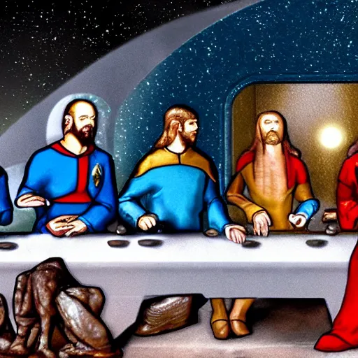 Image similar to the last supper but it takes place on the enterprise from Star trek’s bridge, HD, series screenshot
