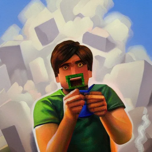 Prompt: minecraft steve smoking weed, 4 k, oil painting